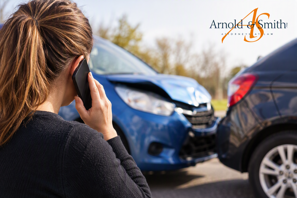 Driver calling for help after a two-car accident in North Carolina